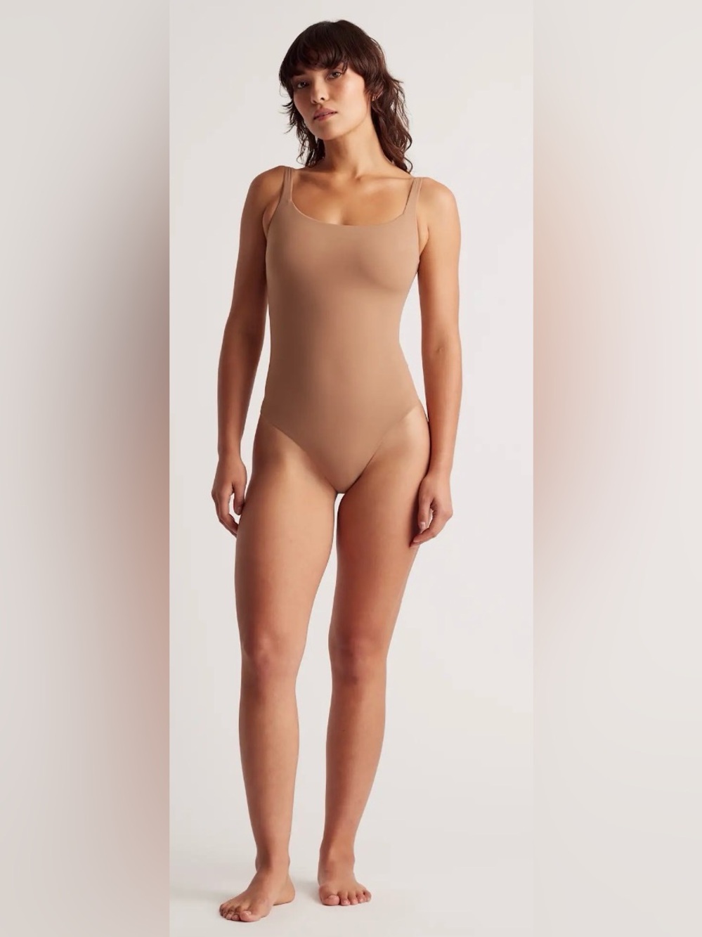 Quince SquareNeck Seamless High-Cut Bodysuit in Nude Tan